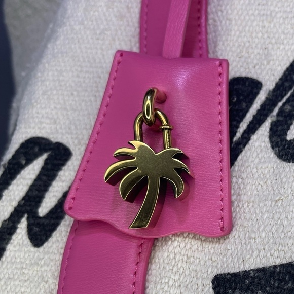 Palm Angels Pink Leather Logo Tote Bag Shoulder Carryall Large Display Model - Picture 13 of 16